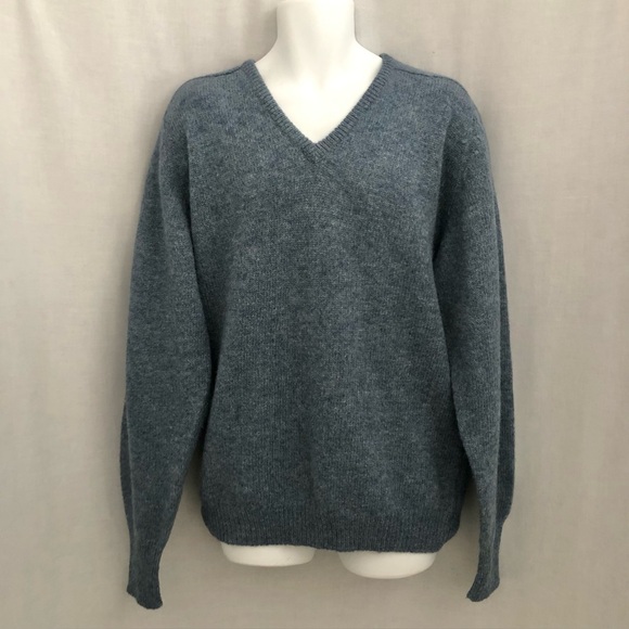 Vintage Men's XL Blue Shetland Wool Sweater County by Invicta - Picture 1 of 10
